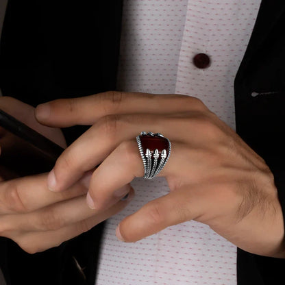 Zyan Gems | Unique Designed Turkish Style Curved Ring with Natural Gomed |  Sterling Silver Ring