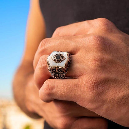 Zyan Gems | Unique Turkish Style Ring with Natural Pearl |  Sterling Silver Oxidized Ring