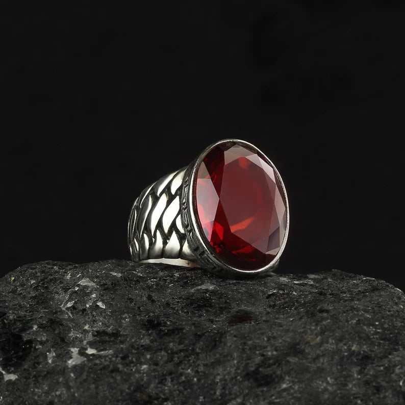 Zyan Gems | Unique Turkish Style Ring with Natural Gomed |  Sterling Silver Oxidized Ring