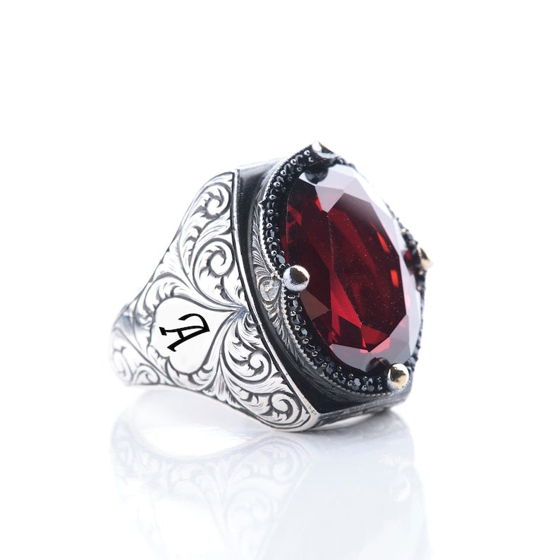 Zyan Gems | Unique Custom Name Style Ring with Natural Gomed |  Sterling Silver Oxidized Ring