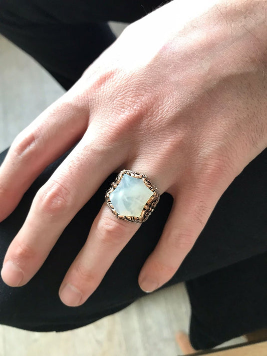 Zyan Gems | Unique Turkish Style Ring with Natural Pearl |  Sterling Silver Oxidized Ring