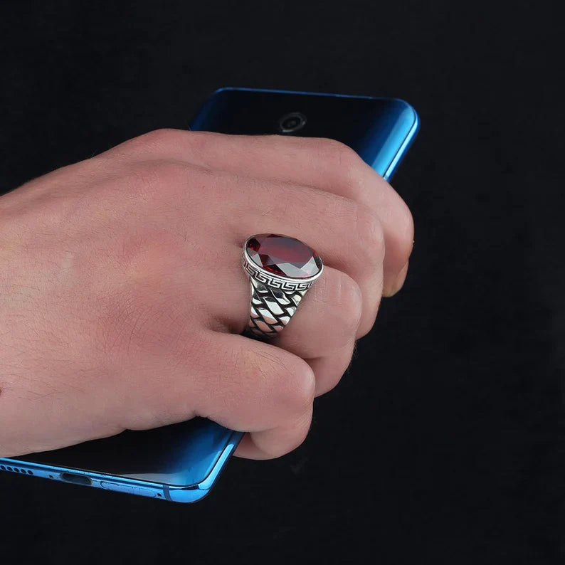 Zyan Gems | Unique Turkish Style Ring with Natural Gomed |  Sterling Silver Oxidized Ring
