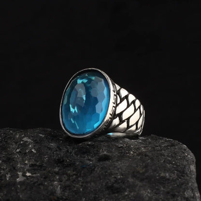 Zyan Gems | Exclusively Designed Ring with Blue Topaz |  Sterling Silver Oxidized Ring