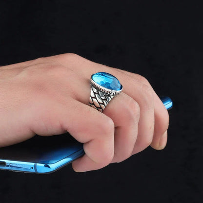 Zyan Gems | Exclusively Designed Ring with Blue Topaz |  Sterling Silver Oxidized Ring