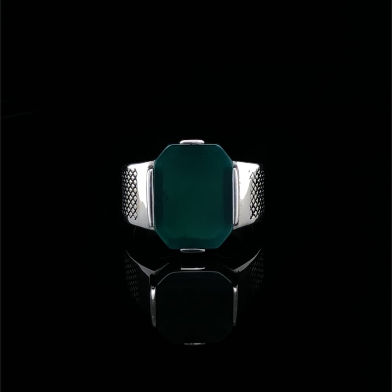Zyan Gems | Unique Designed Turkish Style Ring with Natural Green Onyx |  Sterling Silver Oxidized Ring