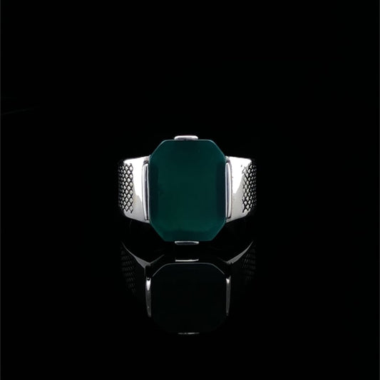 Zyan Gems | Unique Designed Turkish Style Ring with Natural Green Onyx |  Sterling Silver Oxidized Ring