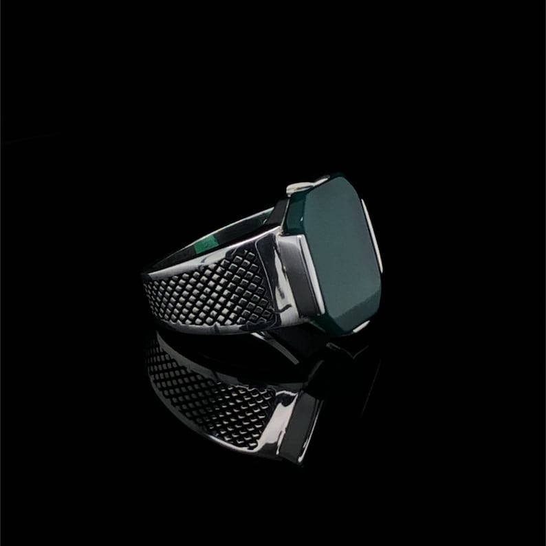 Zyan Gems | Unique Designed Turkish Style Ring with Natural Green Onyx |  Sterling Silver Oxidized Ring