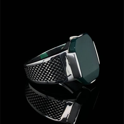 Zyan Gems | Unique Designed Turkish Style Ring with Natural Green Onyx |  Sterling Silver Oxidized Ring