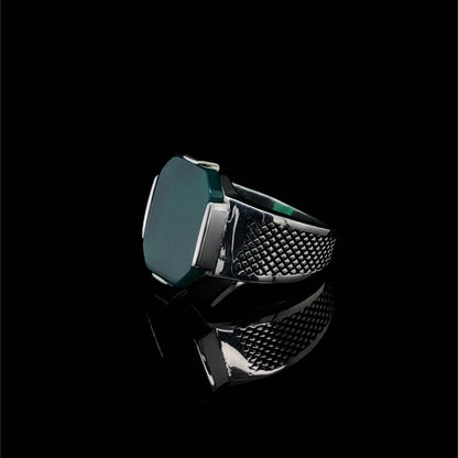 Zyan Gems | Unique Designed Turkish Style Ring with Natural Green Onyx |  Sterling Silver Oxidized Ring