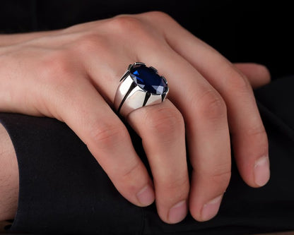 Zyan Gems | Unique Turkish Style Ring with S Blue Sapphire, Oxidized Sterling Silver  Ring | Jewellery for Men