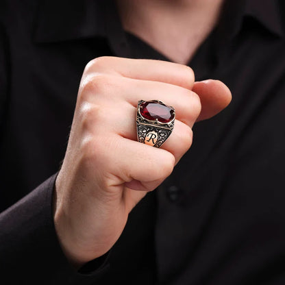 Zyan Gems | Unique Designed Ring with Custom Name Initiall, Studded Natural  with Hessonite Stone (Gomed) With Certificate of Authenticity and