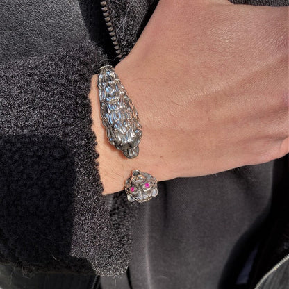 Adjustable Unique  Silver Oxidized Tiger Cuff | Bracelet for Men |  Sterling Silver Cuff