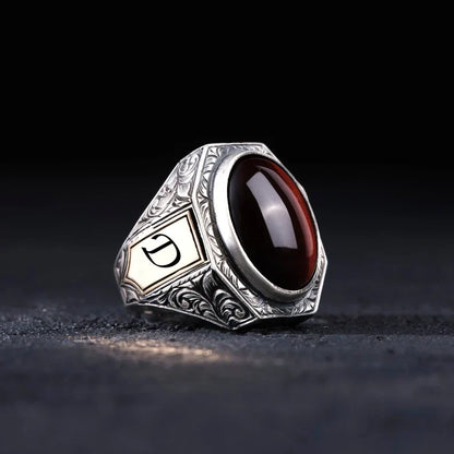 Zyan Gems | Unique Designed Turkish Style Ring with Natural Tiger Eye  |  Sterling Silver Oxidized Ring