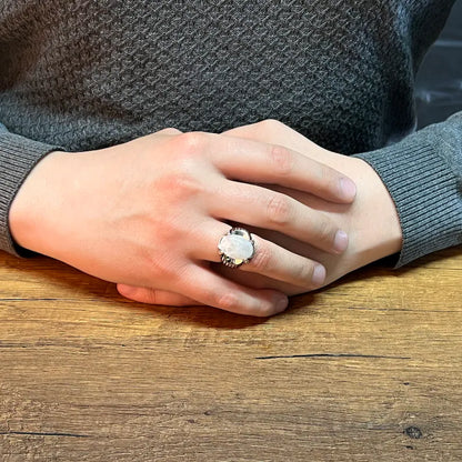 Zyan Gems | Unique Designed Turkish Style Ring with Natural Moonstone |  Sterling Silver Oxidized Ring | MRen's