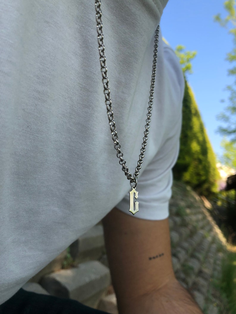 Zyan Gems | Minimalist Solid 4mm Round Link Chain with Custom Name Initial (Rhodium Plated) |  Sterling Silver Chain