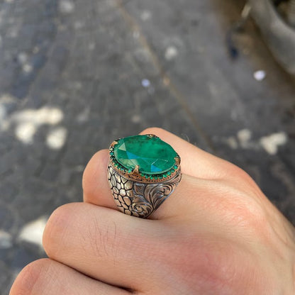 Unique Designed Turkish Style Ring with Natural Zambian Emerald |  Sterling Silver Oxidized Ring Authenticity and