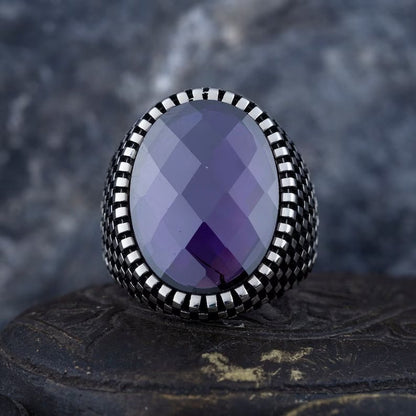 Zyan Gems | Unique Designed Turkish Style Ring with Purple Amethyst ,  Sterling Silver Oxidized Ring