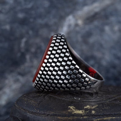 Zyan Gems | Unique Turkish Style Ring with Natural Red Agate  |  Sterling Silver Oxidized Ring