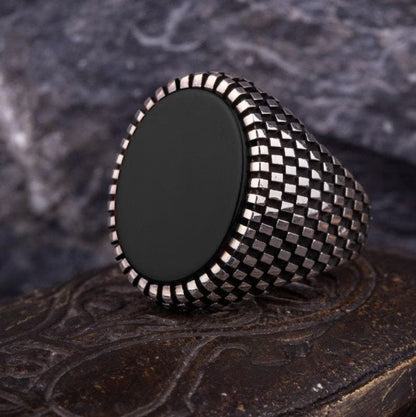 Zyan Gems | Classic Signet Ring with Natural Black Onyx |  Sterling Silver Ring