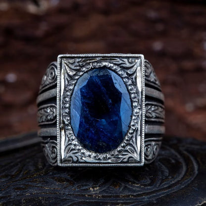 Zyan Gems | Unique Turkish Style Ring with S Blue Sapphire, Oxidized Sterling Silver  Ring | Jewellery for Men