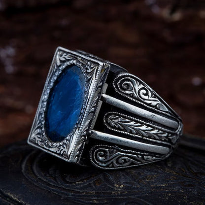 Zyan Gems | Unique Turkish Style Ring with S Blue Sapphire, Oxidized Sterling Silver  Ring | Jewellery for Men