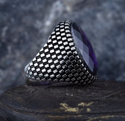 Zyan Gems | Unique Designed Turkish Style Ring with Purple Amethyst ,  Sterling Silver Oxidized Ring