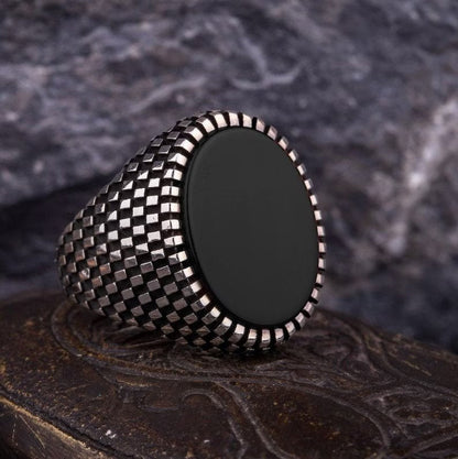 Zyan Gems | Classic Signet Ring with Natural Black Onyx |  Sterling Silver Ring