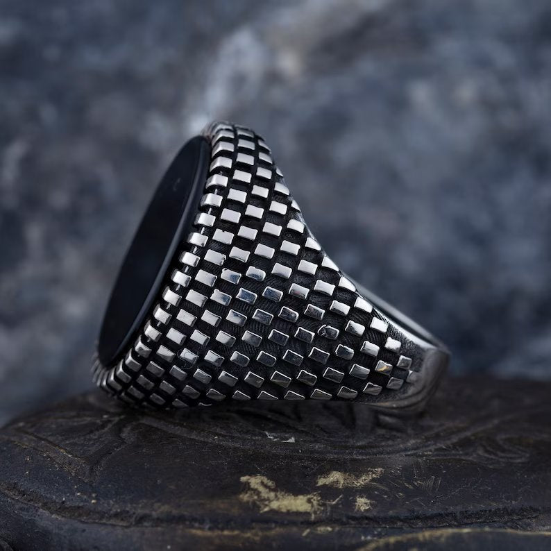 Zyan Gems | Classic Signet Ring with Natural Black Onyx |  Sterling Silver Ring
