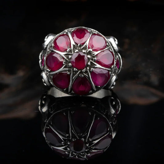 Zyan Gems | Unique Designed Ring with Natural Victorian Ruby Dome| 925 Sterling Silver Oxidized Ring Jewelry Authenticity and 925