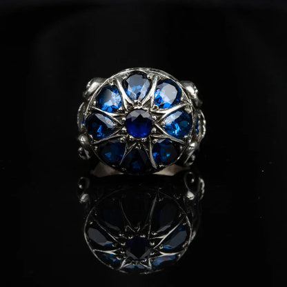 Zyan Gems | Unique Turkish Style Ring with Victorian Blue Zircon |  Sterling Silver Oxidized Ring