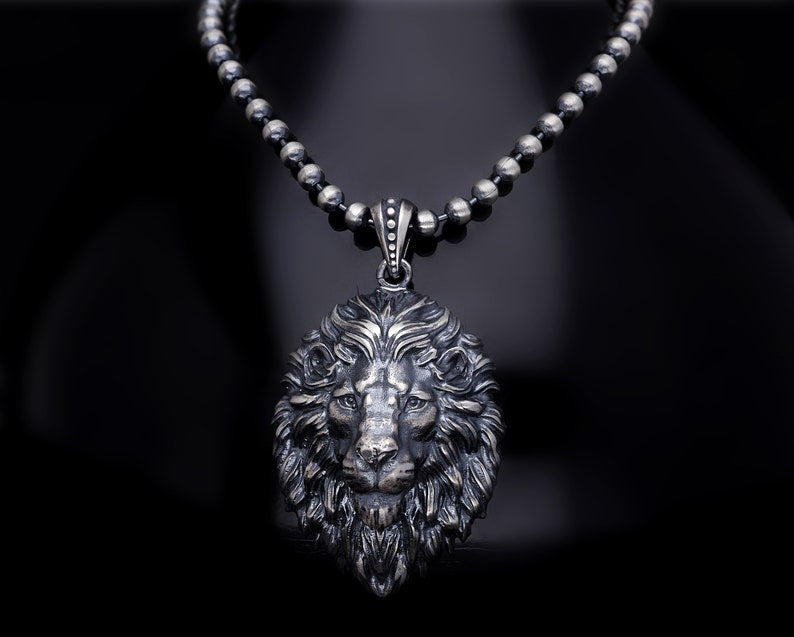 Unique Designed Lion Pendant for Men |  Sterling Silver Oxidized Pendant