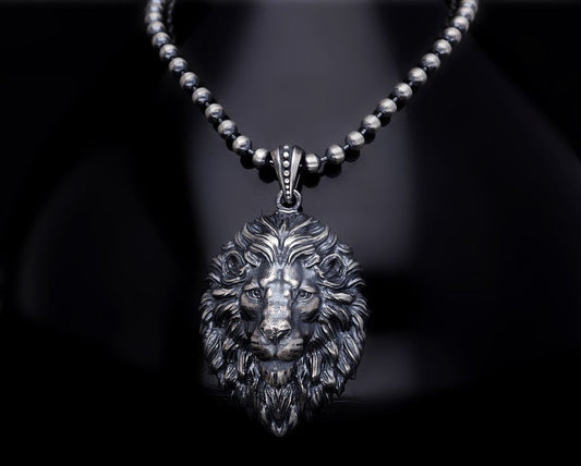 Unique Designed Lion Pendant for Men |  Sterling Silver Oxidized Pendant