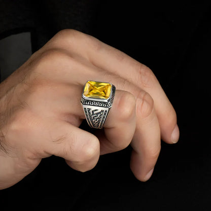 Zyan Gems | Unique  Designed Turkish Style Ring with Natural Yellow Citrine ,  Sterling Silver Oxidized Ring