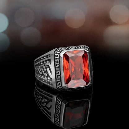 Zyan Gems | Unique  Designed Turkish Style Ring with Natural Gomed ,  Sterling Silver Oxidized Ring