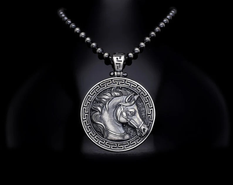 Zyan Gems | Unique Designed Horse Pendant for Men |  Sterling Silver Oxidized Pendant