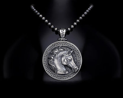 Zyan Gems | Unique Designed Horse Pendant for Men |  Sterling Silver Oxidized Pendant