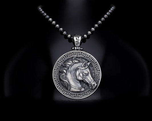 Zyan Gems | Unique Designed Horse Pendant for Men |  Sterling Silver Oxidized Pendant