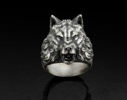 Zyan Gems | Unique Designed Wolf Face Ring |  Sterling Silver Oxidized Ring