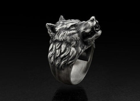 Zyan Gems | Unique Designed Wolf Face Ring |  Sterling Silver Oxidized Ring