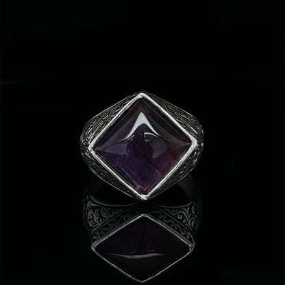 Zyan Gems | Unique  Designed Turkish Style Ring with Purple Amethyst ,  Sterling Silver Oxidized Ring