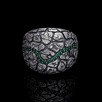 Zyan Gems | Unique Designed Turkish Style Ring with Emerald Stone |  Sterling Silver Oxidized Ring