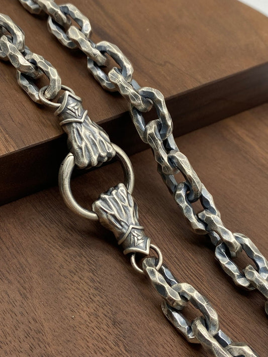 Zyan Gems | 12mm Unique Fist Chain with Vintage Oxidized finish |  Sterling Silver