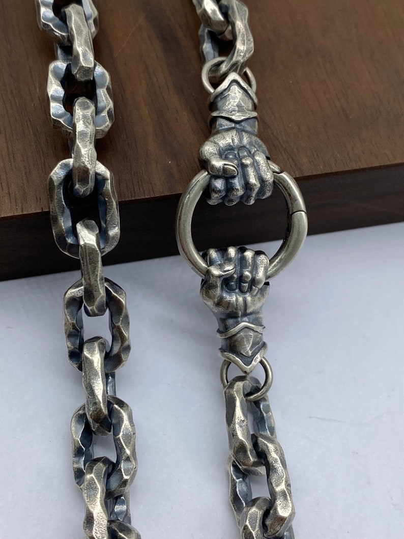 Zyan Gems | 12mm Unique Fist Chain with Vintage Oxidized finish |  Sterling Silver