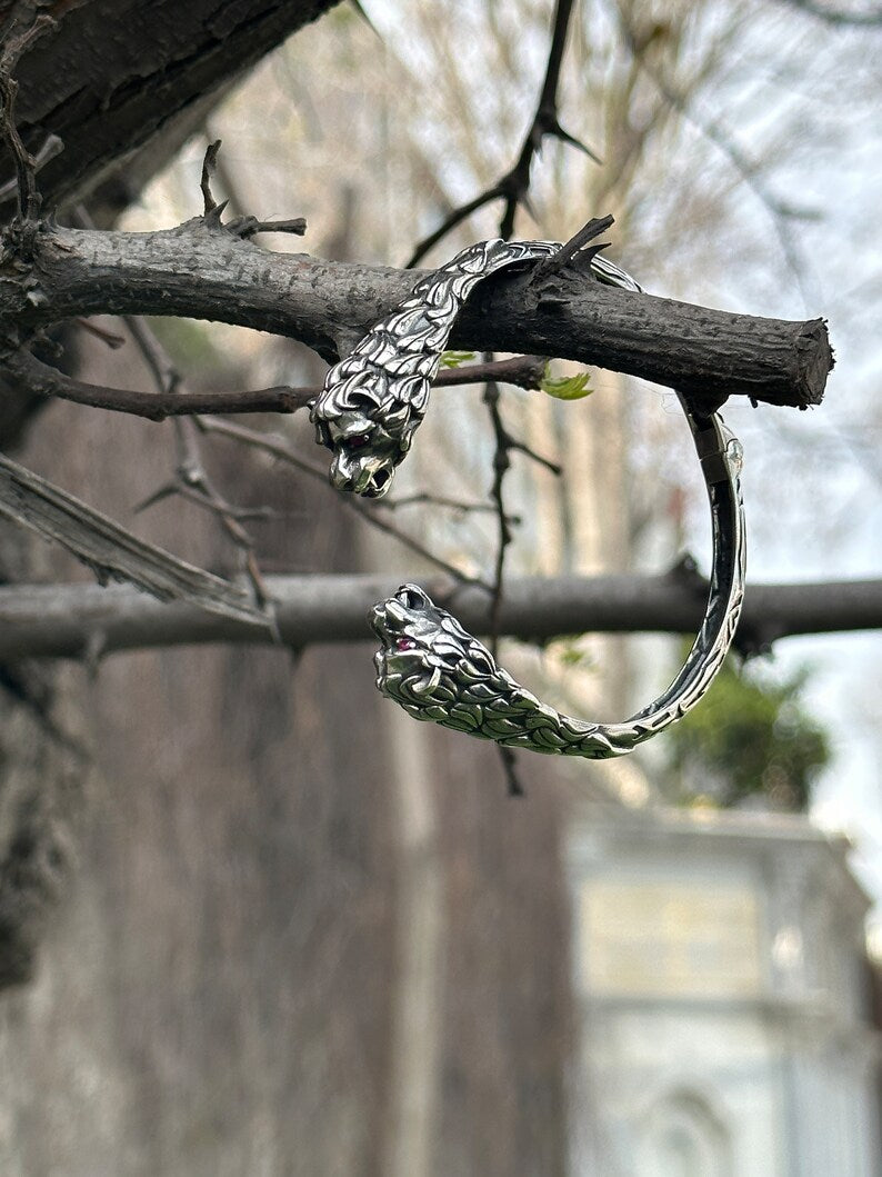 Adjustable Unique  Silver Oxidized Tiger Cuff | Bracelet for Men |  Sterling Silver Cuff