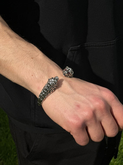 Adjustable Unique  Silver Oxidized Tiger Cuff | Bracelet for Men |  Sterling Silver Cuff