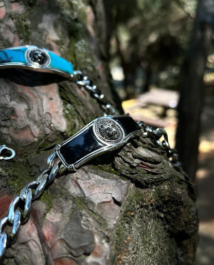 Zyan Gems | Heavy Lion Chain Bracelet with Natural Irani Turquoise (Firoza) for Men |  Sterling Silver Bracelet