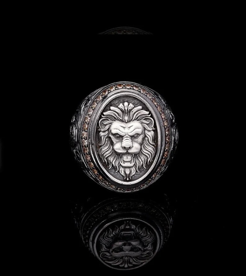 Zyan Gems | Unique Designed Lion Ring |  Sterling Silver Oxidized Ring