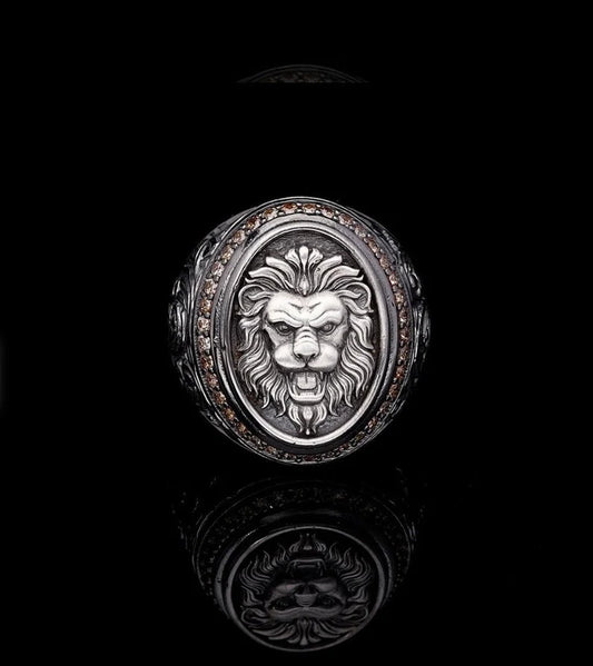 Zyan Gems | Unique Designed Lion Ring |  Sterling Silver Oxidized Ring