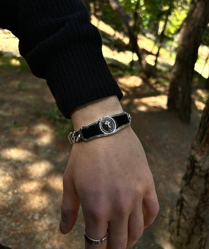 Zyan Gems | Heavy Lion Chain Bracelet with Natural Black Onyx for Men |  Sterling Silver Bracelet