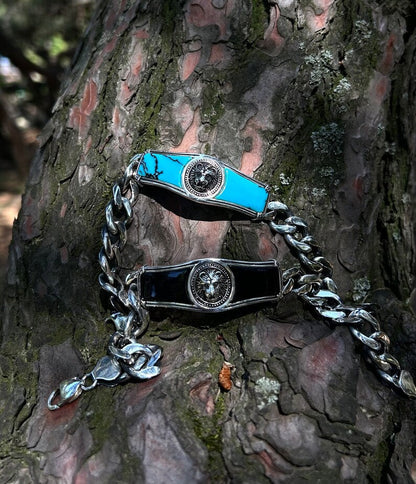 Zyan Gems | Heavy Lion Chain Bracelet with Natural Black Onyx for Men |  Sterling Silver Bracelet